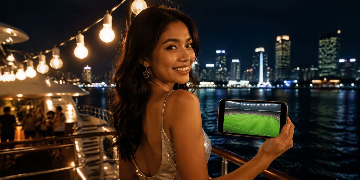 Seseorang menikmati permainan mobile casino di tepi pantai dengan santai dan terkendali