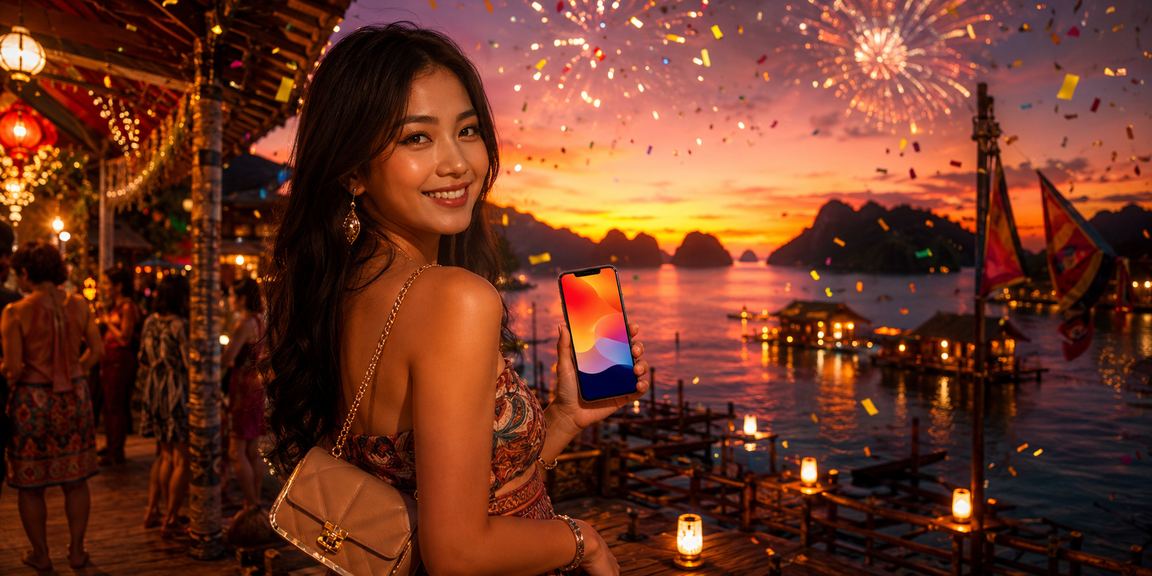 Pengguna mengakses platform taruhan mobile casino di tengah keramaian pasar malam